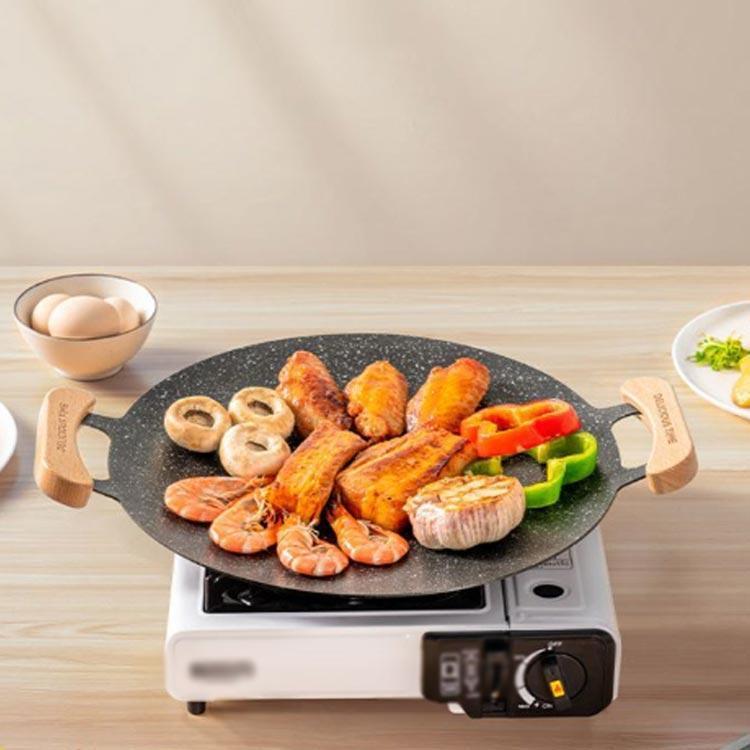 マルチグリドル IH 韓国 グリルパン 鉄板 取っ手付き グリル ステーキ 鉄板フライパン 30cm プレート グリル BBQ グリドル 丸型鉄板｜cure-store｜05