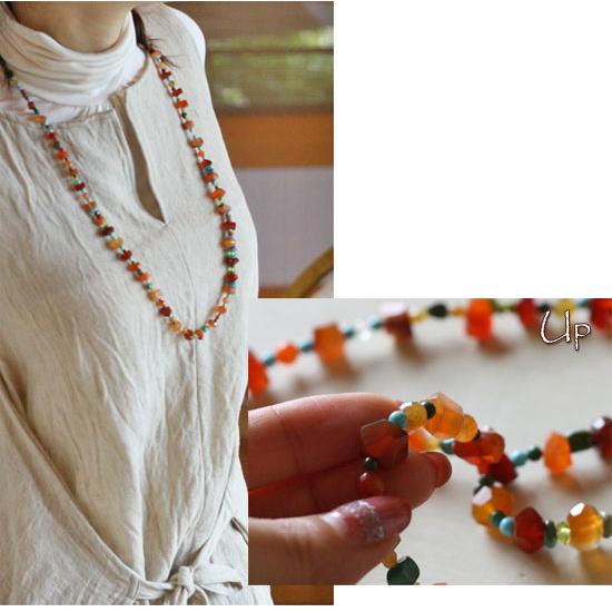 カーネリアン ネックレス 天然石&AntiqueBeadsシリーズ 送料無料