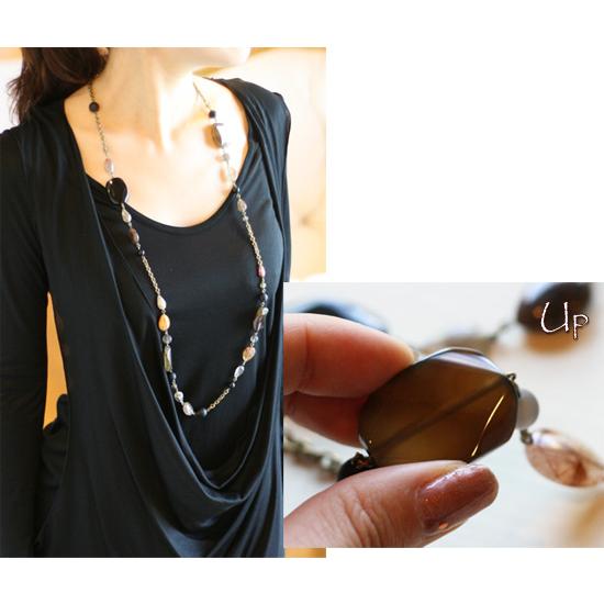 スクエア オニキス ロングネックレス[天然石＆AntiqueBeadsシリーズ 