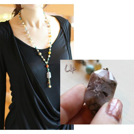 水晶 Y字 ネックレス 天然石＆AntiqueBeadsシリーズ 送料無料 