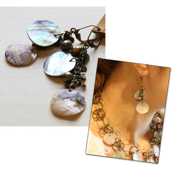 シェルとブラスチェーン ピアス 天然石とAntiqueBeads（返品交換不可）女性 アクセサリー プレゼントに クリスマス 誕生日 ギフト ジュエリー Xmas フックピアス