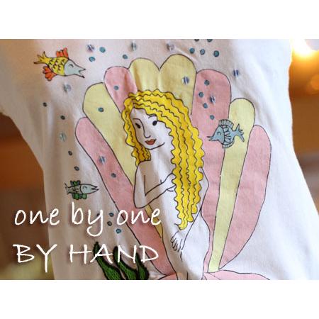 ビーナス　ビーナス Vネック 半袖 プリント＆刺繍 Tシャツ one by one BY HAND ブランド （返品交換ギフト包装不可）カットソー レディース 9号 Mサイズ