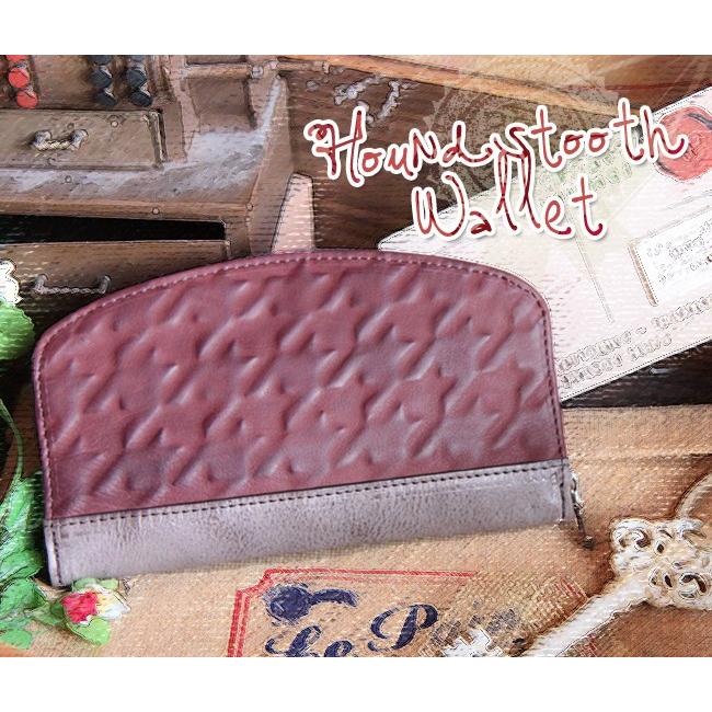 MOQUIP モキップ カーフ千鳥格子 ラウンドジップ ウォレット 長財布 