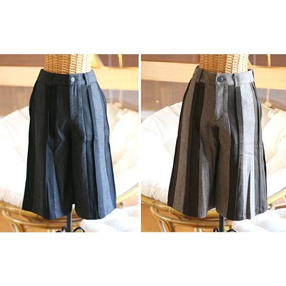 ストライプ キュロットパンツ ガウチョパンツ ハーフパンツ（返品交換ギフト包装不可）レディース 9号 Mサイズ 骨格ウェーブ ボトムス ウール 秋 冬 | 