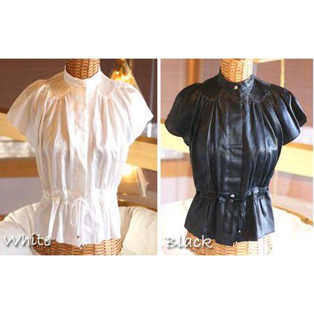 フレンチスリーブ ブラウス[SG] 送料無料 （返品交換ギフト包装不可）レディース 女性 婦人服 バンドカラー コットンシルク トップス 夏 9号 Mサイズ