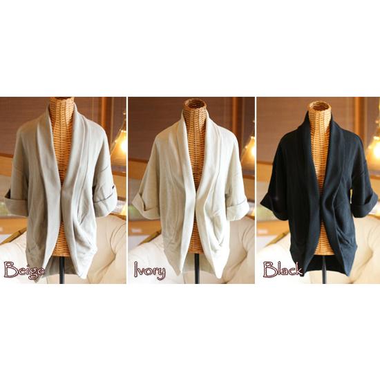 ゆる感　ニット ジャケット（返品交換ギフト包装不可） レディース 女性 9号 Mサイズ ファッション アウター 五分袖 カーディガン ショールカラー 秋 冬