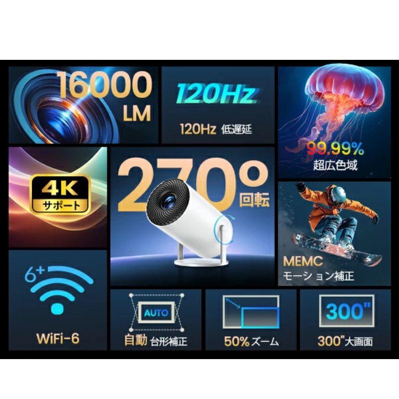 プロジェクター 4K Android 1080p ミラーリング 自動台形補正 本日20%OFFクーポン プロジェクター 4K 小型 家庭用 18000LM