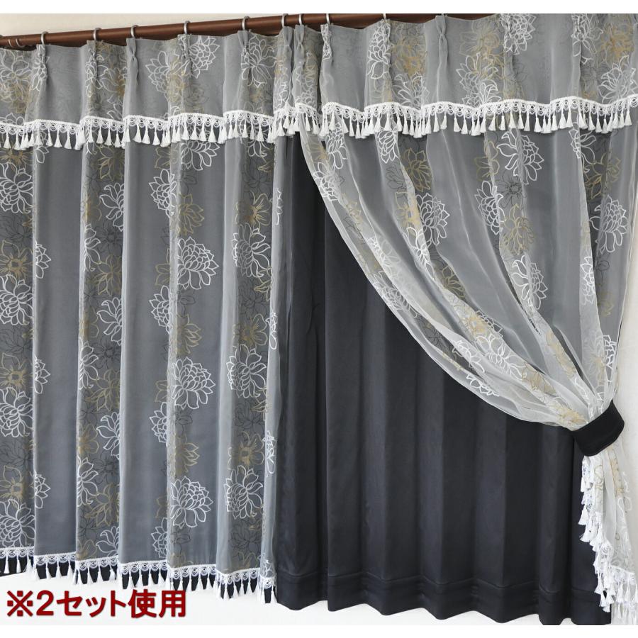 カーテンセット 二重カーテン 姫系 遮光カーテン 一体型 フリル