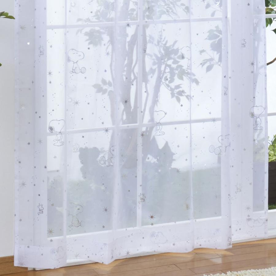 SNOOPY（スヌーピー） 外から見えにくいレースカーテン 箔プリント