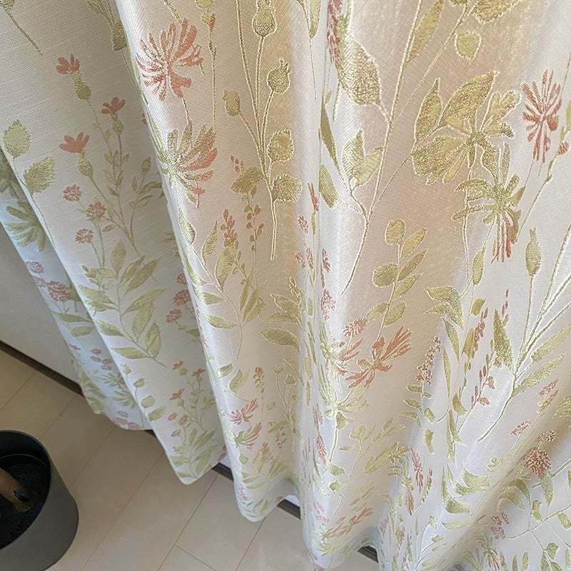 エレガントな花柄 非遮光カーテン 1枚入り 幅200×178?200cm丈 形状記憶