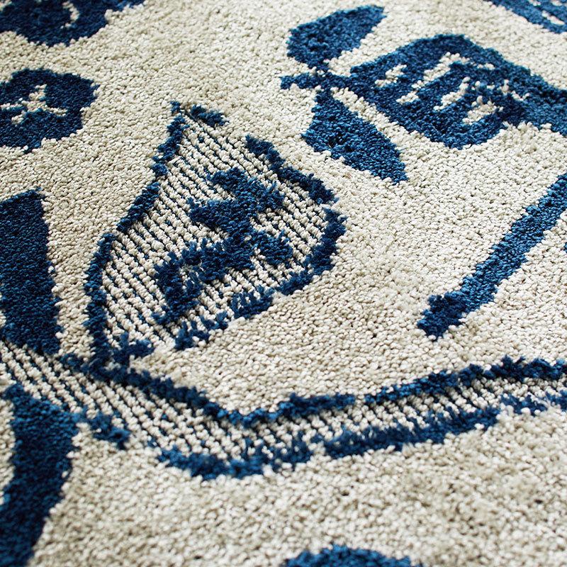 幾何学お花模様のパステルブルー　ラグ・カーペット 幾何学お花模様のパステルブルー ラグ・カーペット