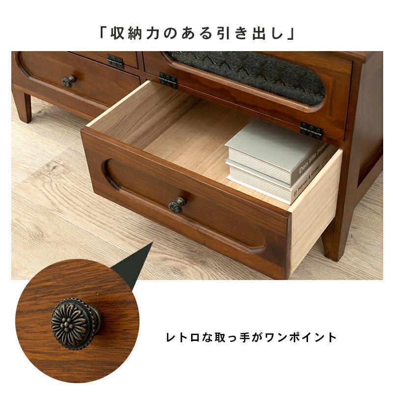 テレビ台 ローボード TV台 アンティーク調 フラップダウン扉 幅90cm テレビボード TVボード テレビラック 桐 天然木 完成品 レトロ おしゃれ ウォールナット風_4