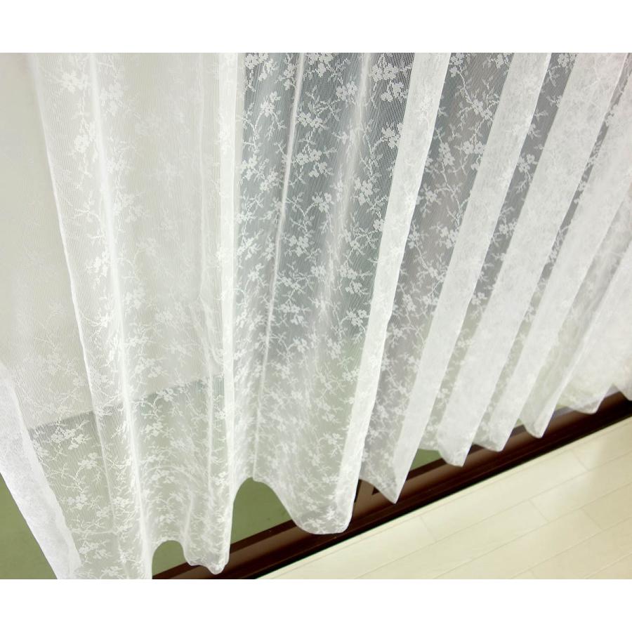 レースカーテン 2倍ヒダ 花柄 リオレース 丈詰め 幅固定 幅155cm 丈