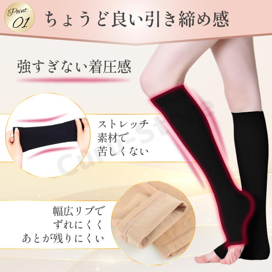 着圧ソックス レディース ふくらはぎ むくみ 大きいサイズ オープントゥ 寝るとき つま先なし 女性 黒 ベージュ |  | 06