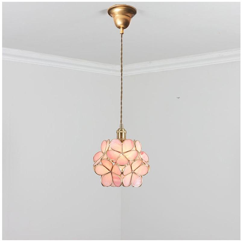 手作りmodernステンドグラス。可愛いペンダントライト 手作りステンドグラス ペンダントライト さくら 真鍮器具 LED電球対応