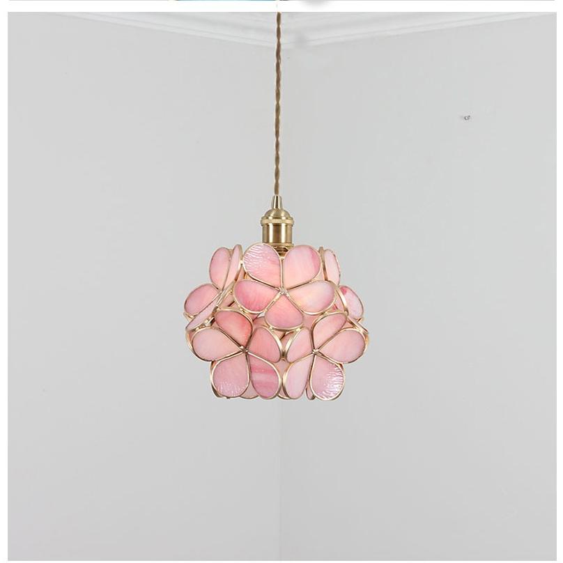 手作りステンドグラス ペンダントライト さくら 真鍮器具 LED電球対応