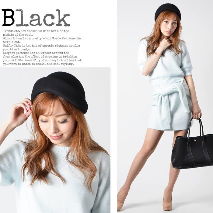 ハット 帽子 帽 ウール クラシカル タイト リボン 紫外線対策 UV対策