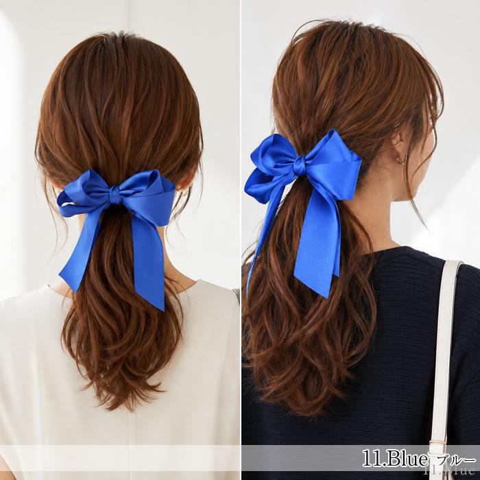 リボン ヘアゴム バレッタ ポニーフック 髪飾り ヘアリボン 大きめ