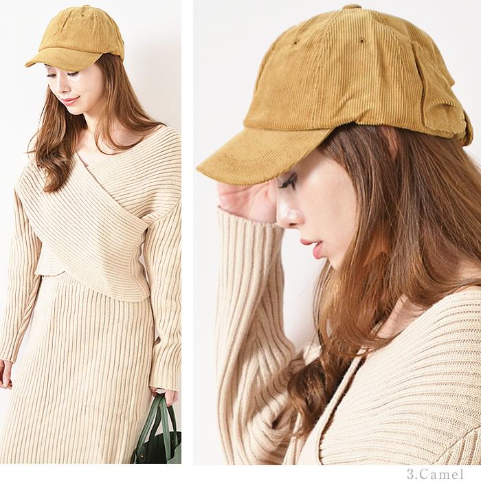 キャップ レディース リボン コーデュロイ コーディロイ CAP 無地 帽子
