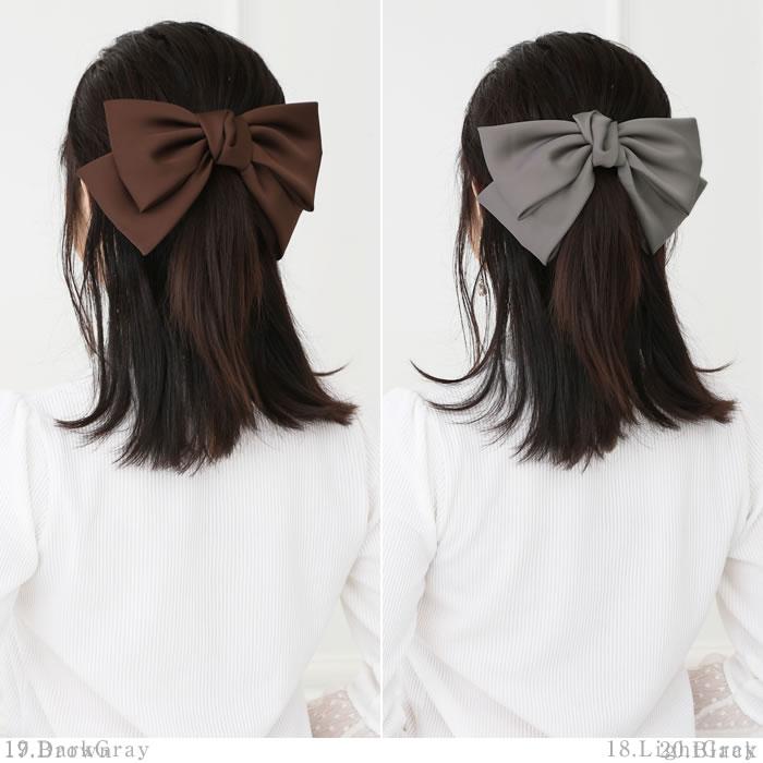 リボン バレッタ ヘアゴム ポニーフック 髪飾り サテン ヘアリボン