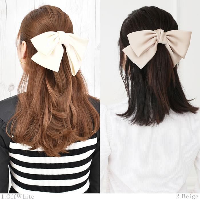 リボン バレッタ ヘアゴム ポニーフック 髪飾り サテン ヘアリボン