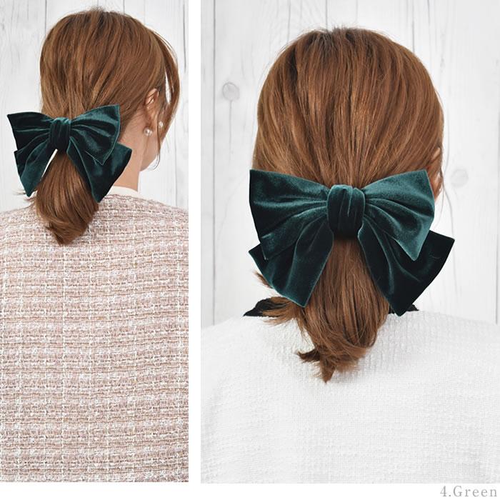 リボン バレッタ ヘアゴム ポニーフック ベロア ヘアアクセサリー 髪