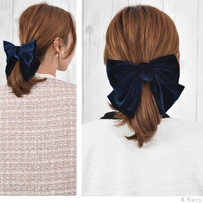 リボン バレッタ ヘアゴム ポニーフック ベロア ヘアアクセサリー 髪