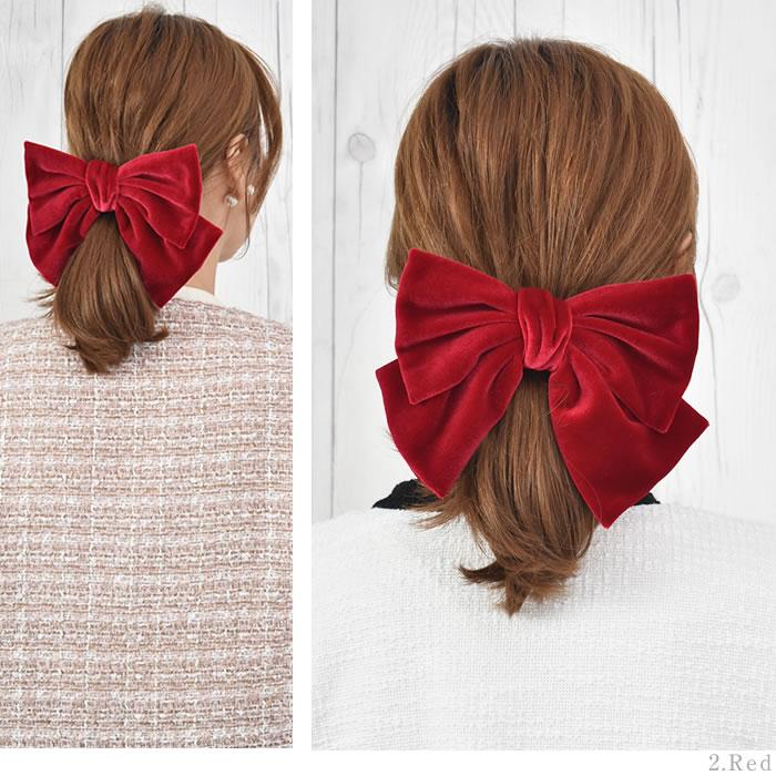 リボン バレッタ ヘアゴム ポニーフック ベロア ヘアアクセサリー 髪