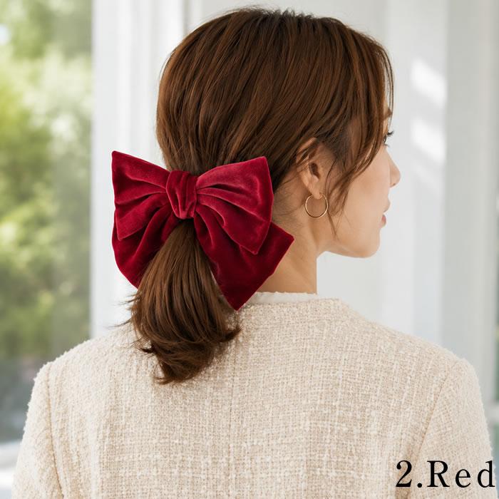 リボン バレッタ ヘアゴム ポニーフック ベロア ヘアアクセサリー 髪