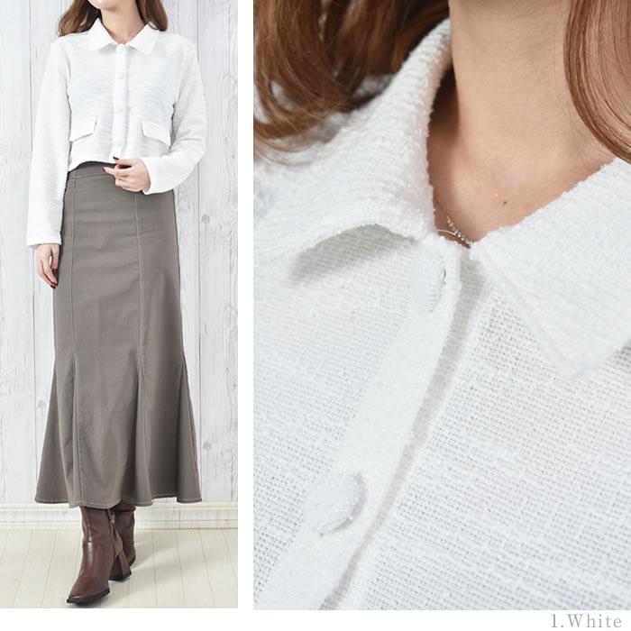 ジャケット カーディガン レディース ツイード ショート丈 シャツ風