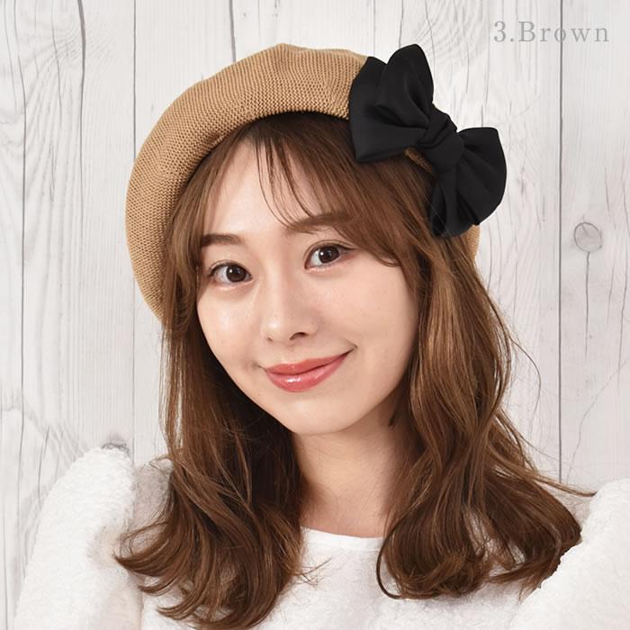 maxim/ ベレー帽 リボン付き ベージュ maximのニットベレー帽 リボン付き美品。 - メルカリ