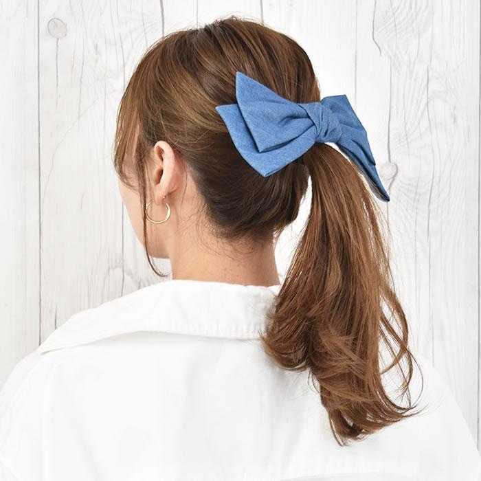 リボン バレッタ ポニーフック ヘアゴム ヘアアクセサリー 髪飾り
