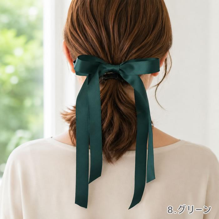 リボン バレッタ ヘアゴム ポニーフック サテン ヘアアクセサリー 髪