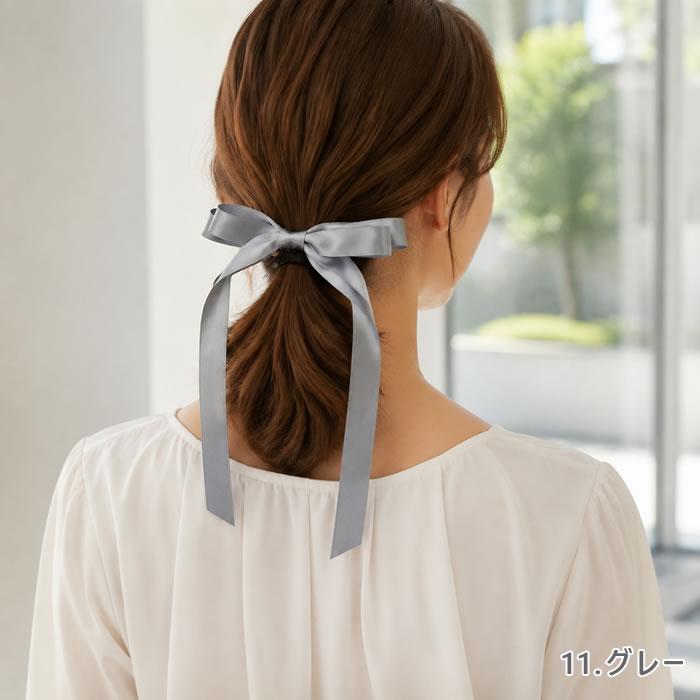 リボン バレッタ ヘアゴム ポニーフック サテン ヘアアクセサリー 髪