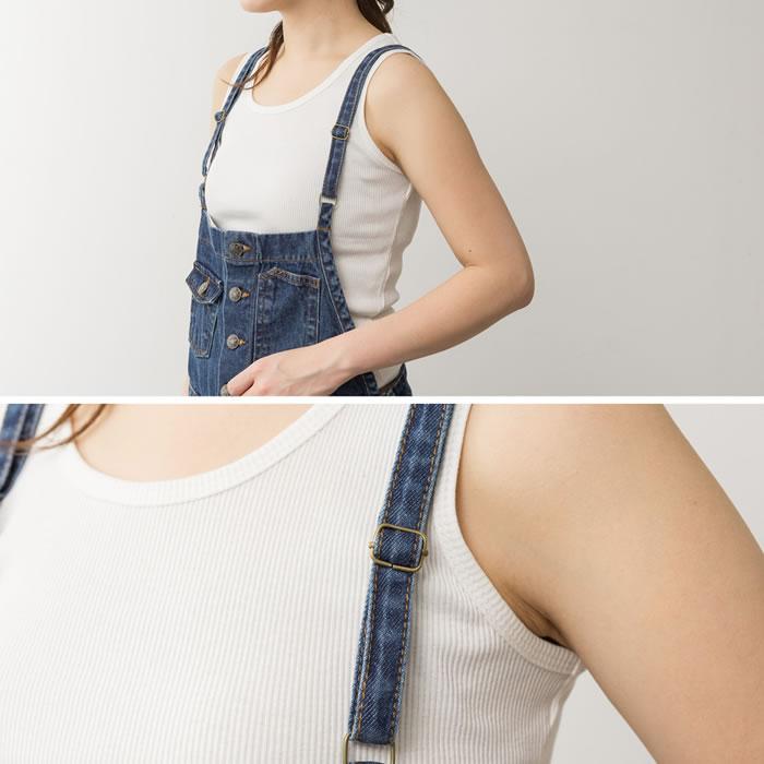 5営業日以内入荷) サロペット パンツ レディース ワイド デニム ロング