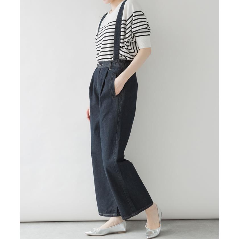 5営業日以内入荷) デニム パンツ サスペンダー ウエストゴム ワイド