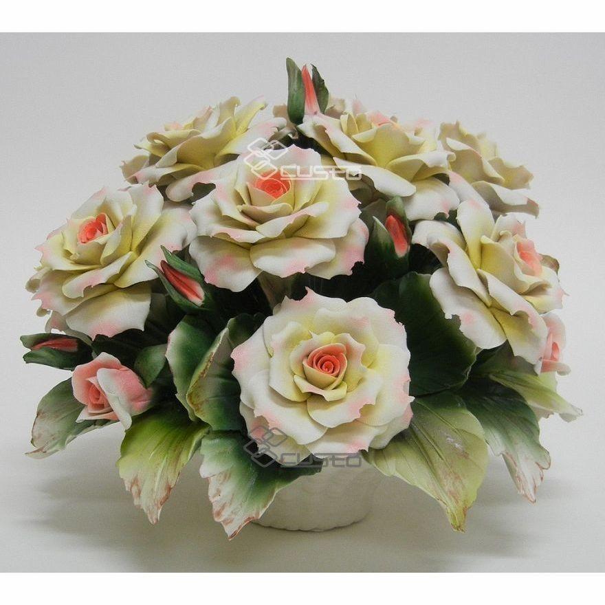 陶器 陶花 ピンクのバラ インテリア イタリア置物 イタリア雑貨