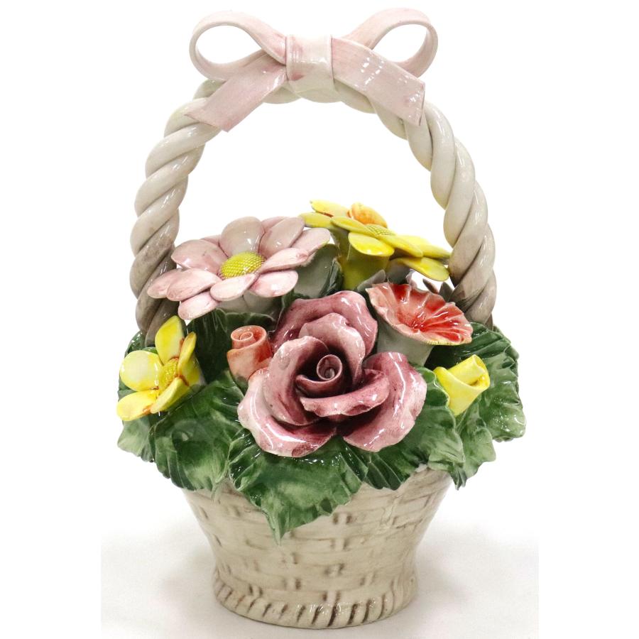 陶花　イタリア製　インテリア　置物 陶器 陶花 ピンクのバラ インテリア イタリア置物 イタリア雑貨