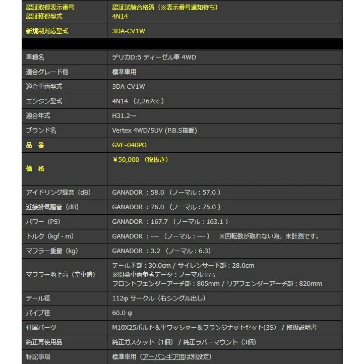 GANADOR（ガナドール） デリカD:5 3DA-CV1W 後期 マフラー GVE-040PO