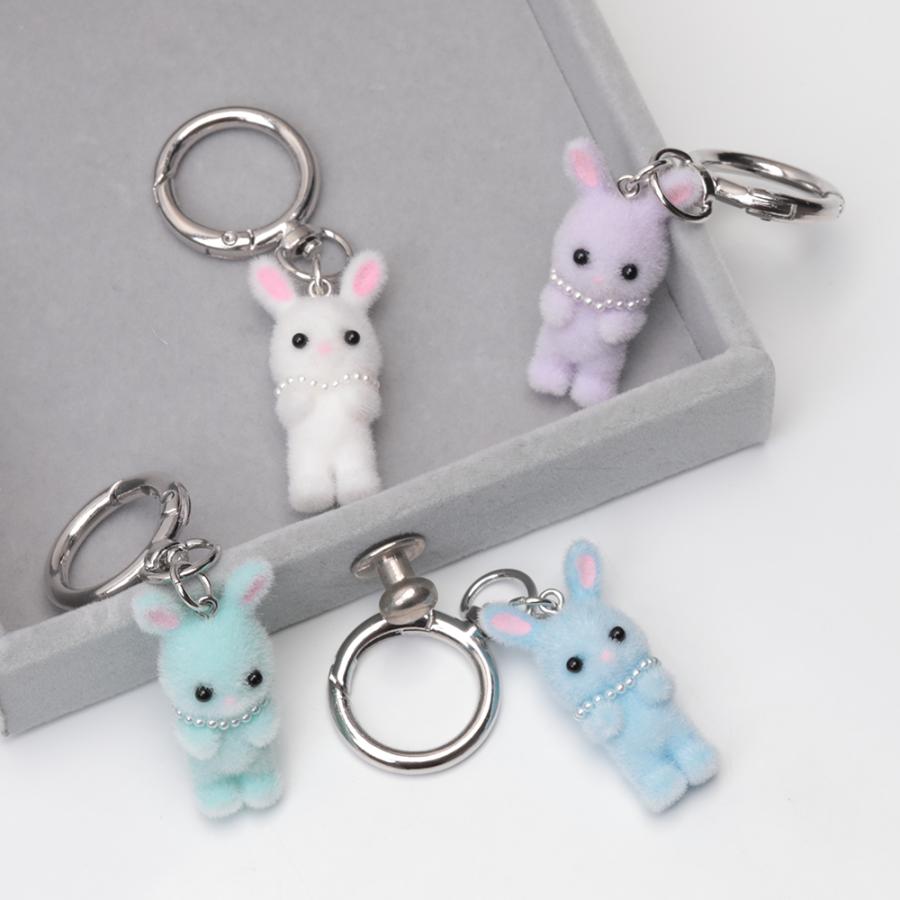 キーホルダー ウサギ うさぎ 兎 キュート ネックレス付きフロッキー