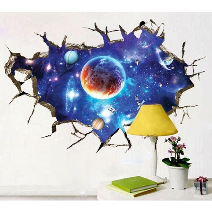 背景のウォールステッカーの3Dウォールステッカー ウォールステッカー 3D トリックアート No.004 宇宙B 壁紙 インテリア