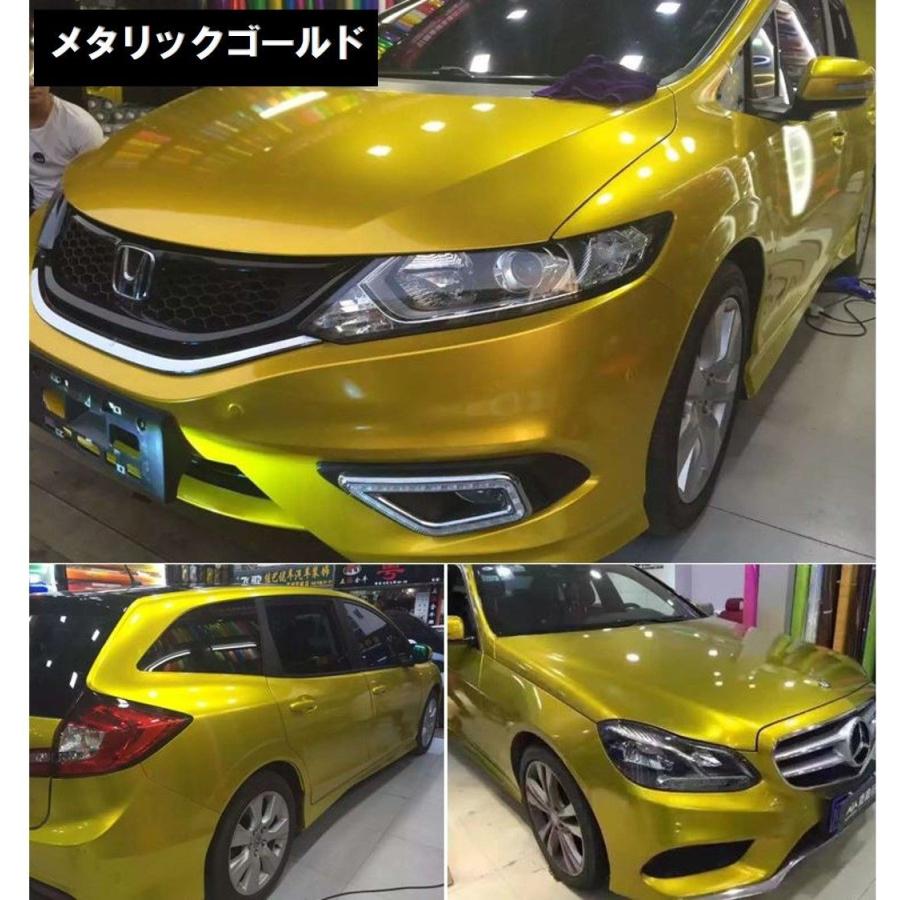 カーラッピングシート 高品質 メタリック ゴールド 金色 152cmx400cm 箱付 保護フィルム付 裏溝 外装 内装 カッティングシート 4m スキージ(ヘラ)付き_3