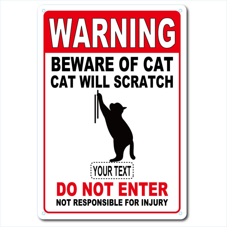 カスタム 名入れ BEWARE OF CAT アルミサインプレート 36cm＊25cm「爪とぎ」 |  | 01