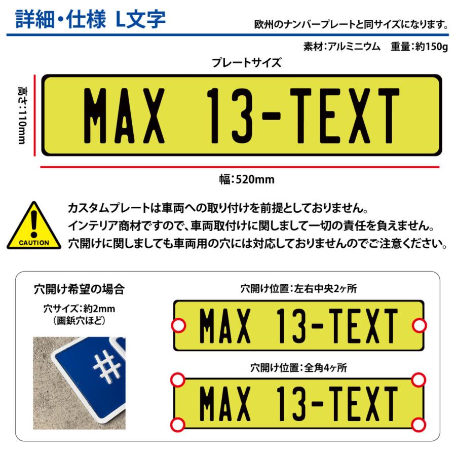 表札 おしゃれ （オーダー）エンボス カスタムプレート ユーロタイプ L文字(大文字13文字まで) 看板 戸建 ガレージ アルミ customplate |  | 02