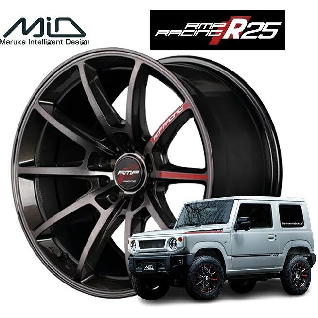 MID RMP RACING R25 ホイール 16インチ 4H100 6J+43 4本 4穴 ガンメタポリッシュ&ブラッククリア RMP ...