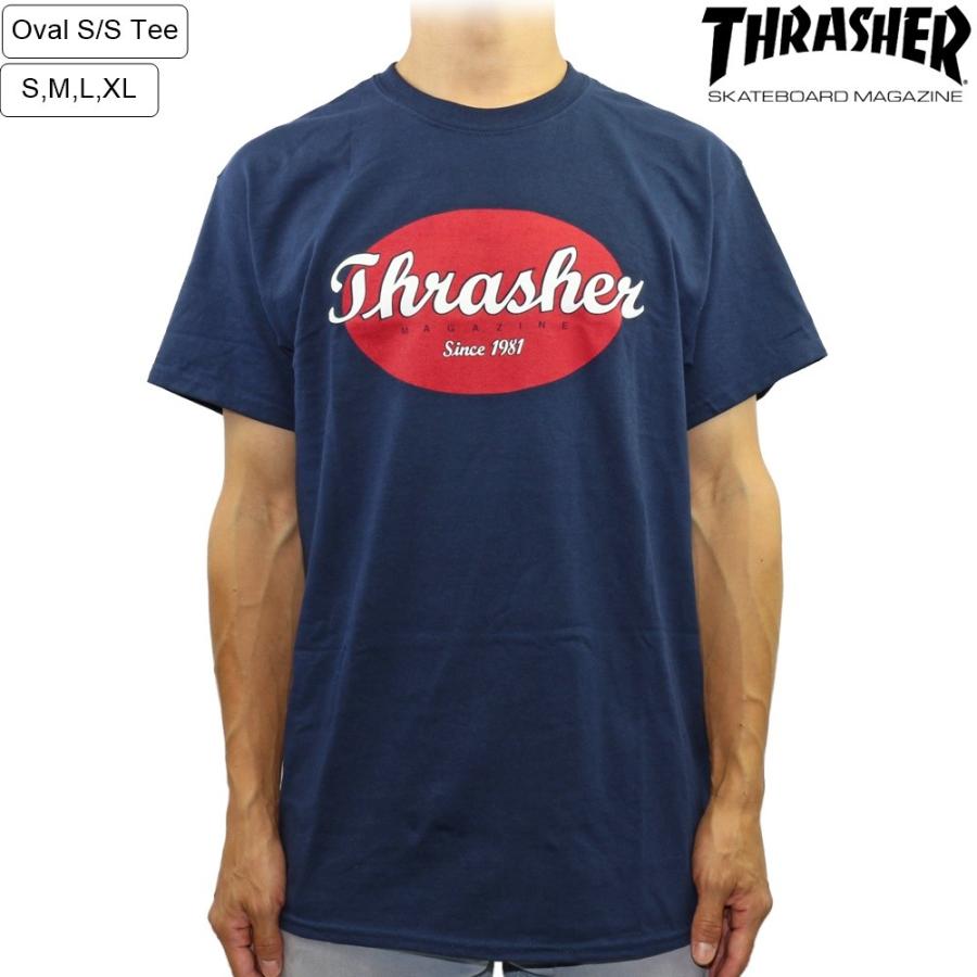 半袖 Tシャツ スラッシャー THRASHER tシャツ Oval S/S Tee Navy Blue オーバル スケートボード スケボー | THRASHER
