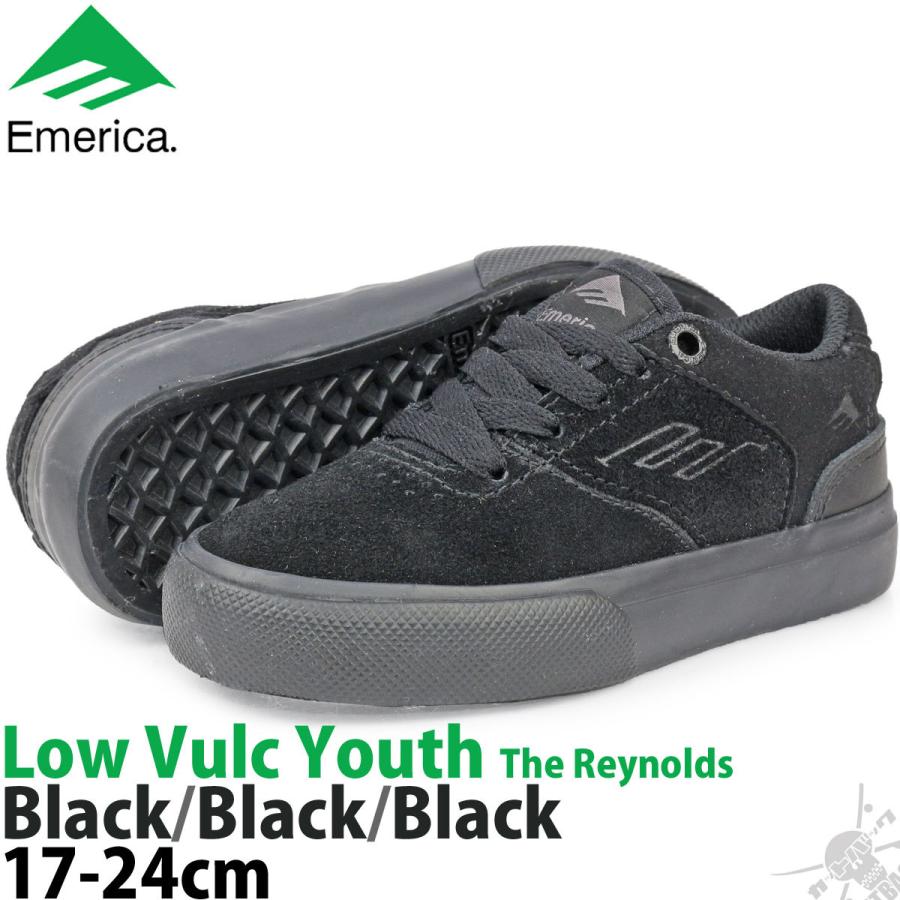 スケボー キッズ シューズ エメリカ 17-24cm The Reynolds Low Vulc Youth Black アンドリュー レイノルズ ロー バルク ユース ブラックスケートボード スニーカ | Emerica