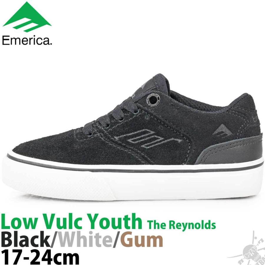 エメリカ 16.5cm スケボー シューズ Emerica The Reynolds Low Vulc Youth Black/White レイノルズ バルク ユース ブラック 黒 靴 スニーカー | Emerica | 01