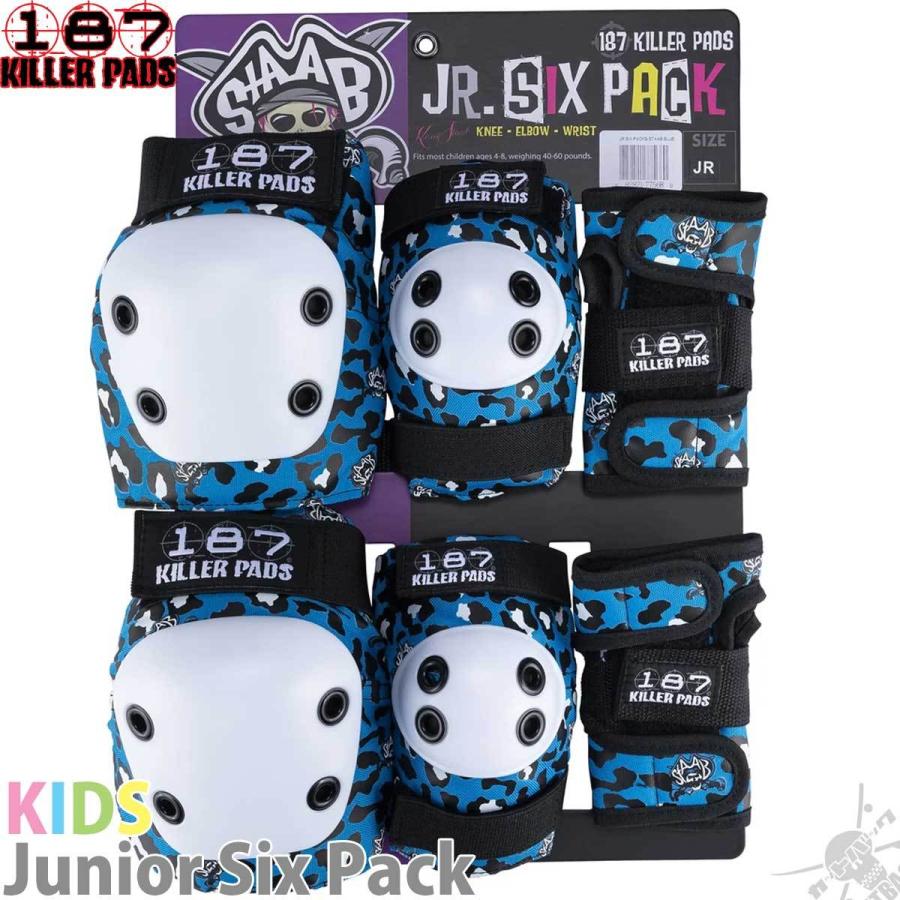 187 スケボー プロテクター キッズ 子供 3点セット Killerpads Junior Six Pack Staab Blue ヒジ ヒザ 手首 キラー パッド スケートボード ヒョウ柄 ブルー｜cutback2