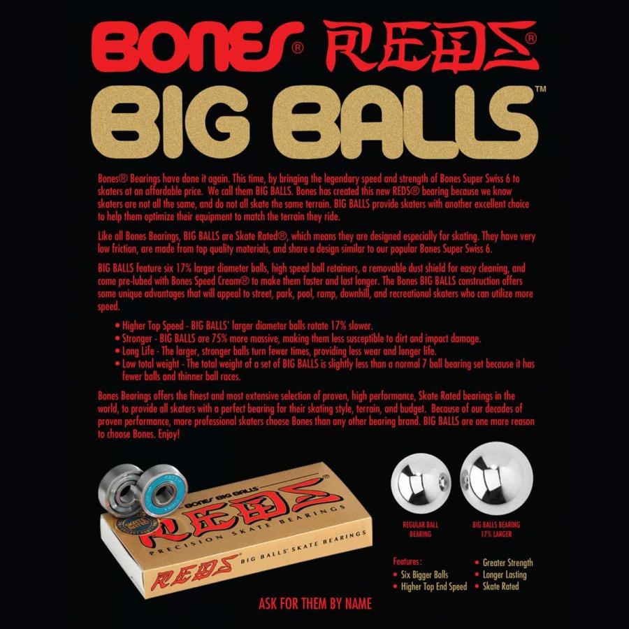 スケボー ベアリング ボーンズ ビッグボールレッズ Bones Big Balls REDS スケートボード パーツ オイルタイプ 6ボール 8個セット | POWELL | 02